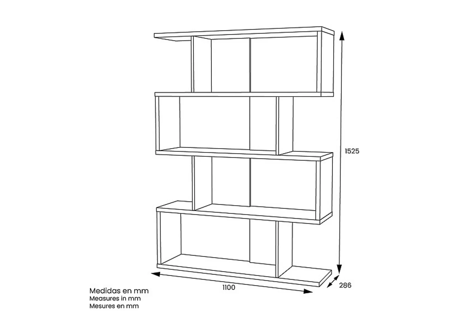 Estantería Salón, Librería, Color Blanco y Roble, Medidas: 152 cm (Alto) x 110 cm (Ancho) x 28,5 cm (Fondo