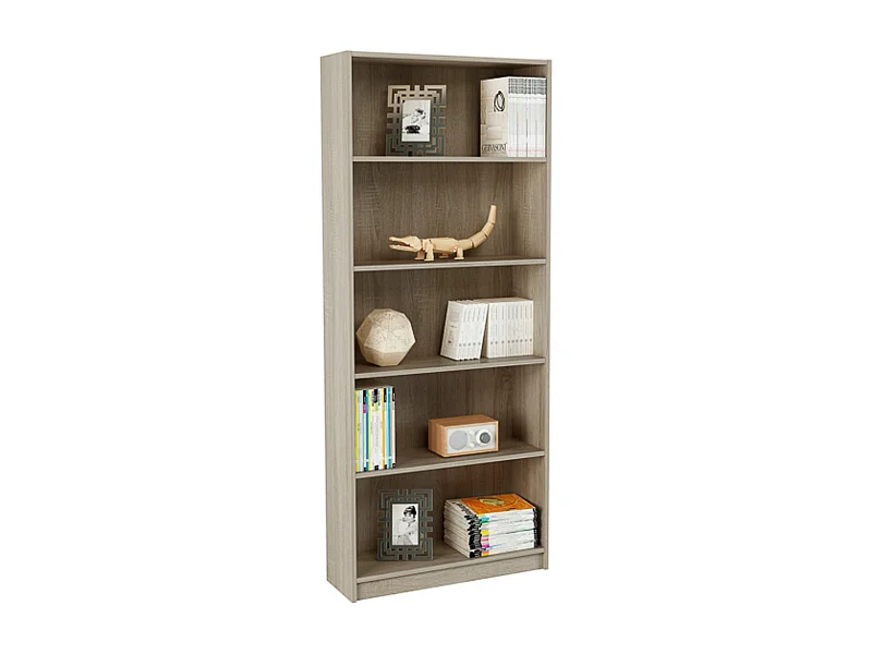 Estantería Alta Salón, Librería, Color Roble, Medidas: 180 cm (Alto) x 75 cm (Ancho) x 25 cm (Fondo)