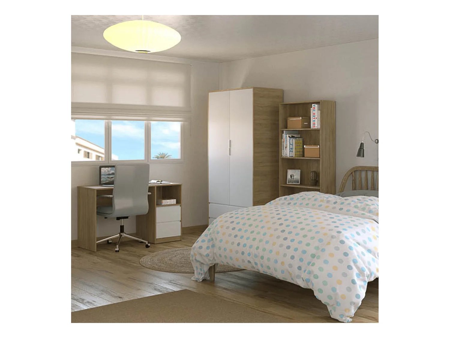 Estantería Alta Salón, Librería, Color Roble, Medidas: 180 cm (Alto) x 75 cm (Ancho) x 25 cm (Fondo)