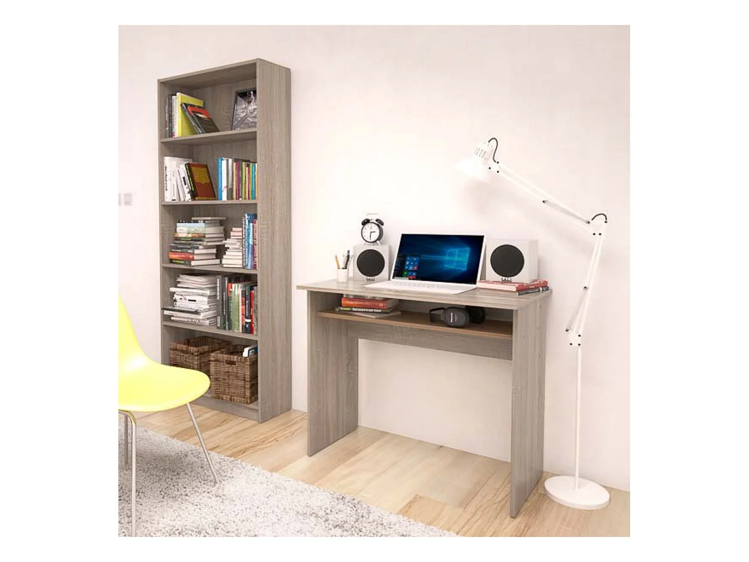 Estantería Alta Salón, Librería, Color Roble, Medidas: 180 cm (Alto) x 75 cm (Ancho) x 25 cm (Fondo)