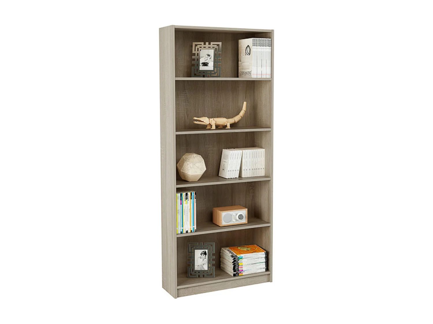 Estantería Alta Salón, Librería, Color Roble, Medidas: 180 cm (Alto) x 75 cm (Ancho) x 25 cm (Fondo)