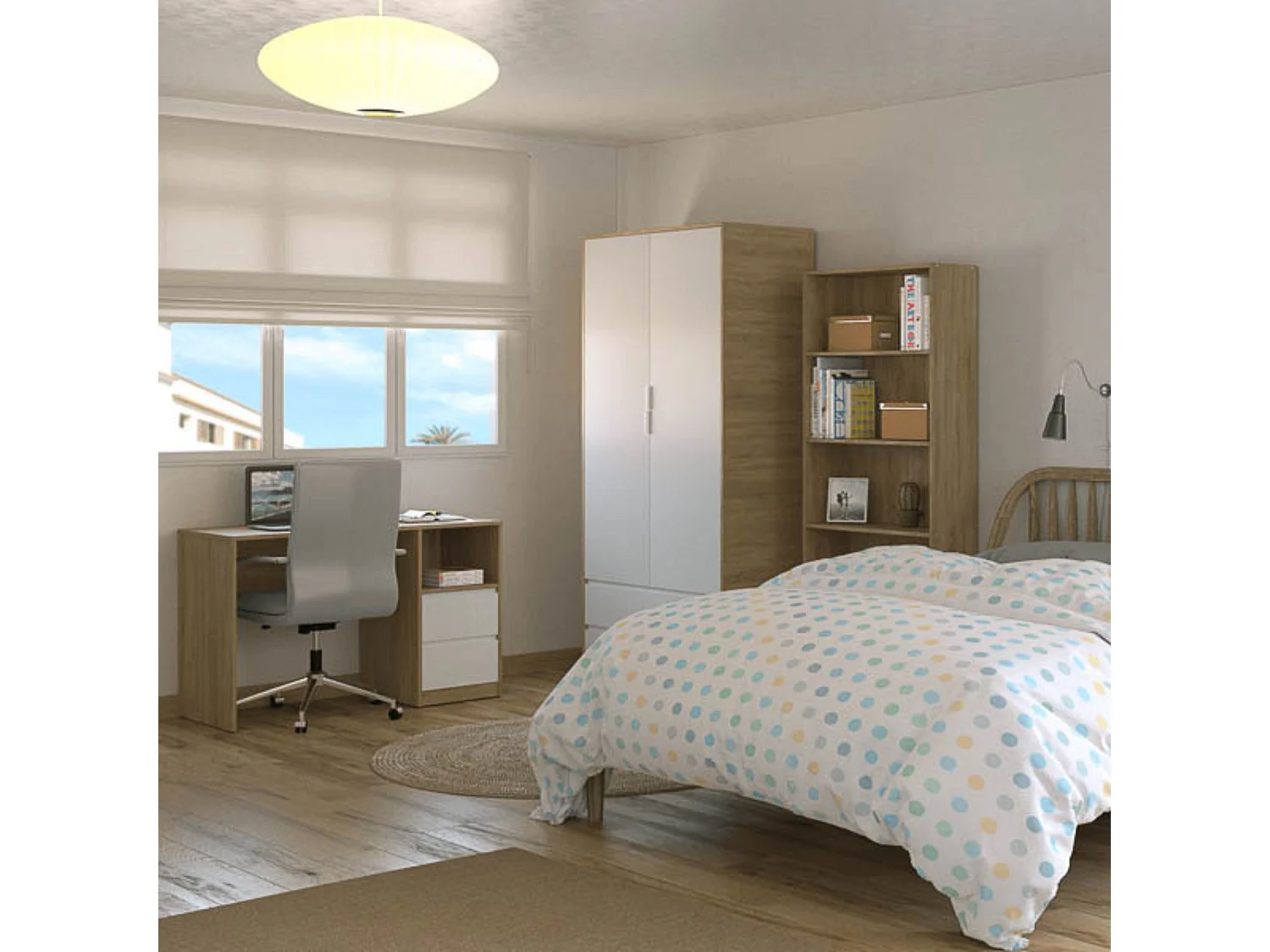 Estantería Alta Salón, Librería, Color Roble, Medidas: 180 cm (Alto) x 75 cm (Ancho) x 25 cm (Fondo)