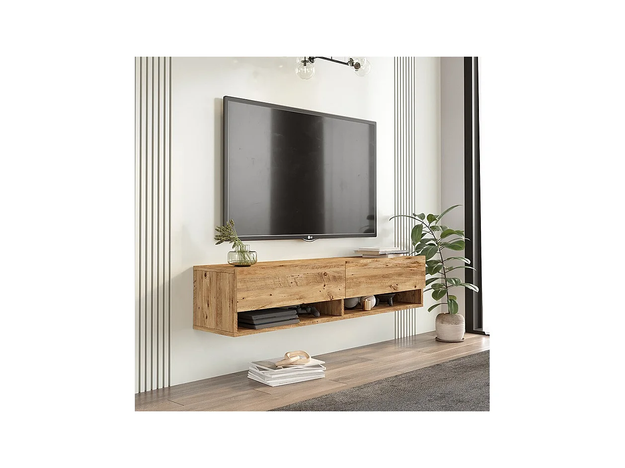 Mueble TV de Pared Color Roble 140x31.6x29.6 cm - 2 Puertas - Estilo Moderno y Funcional.