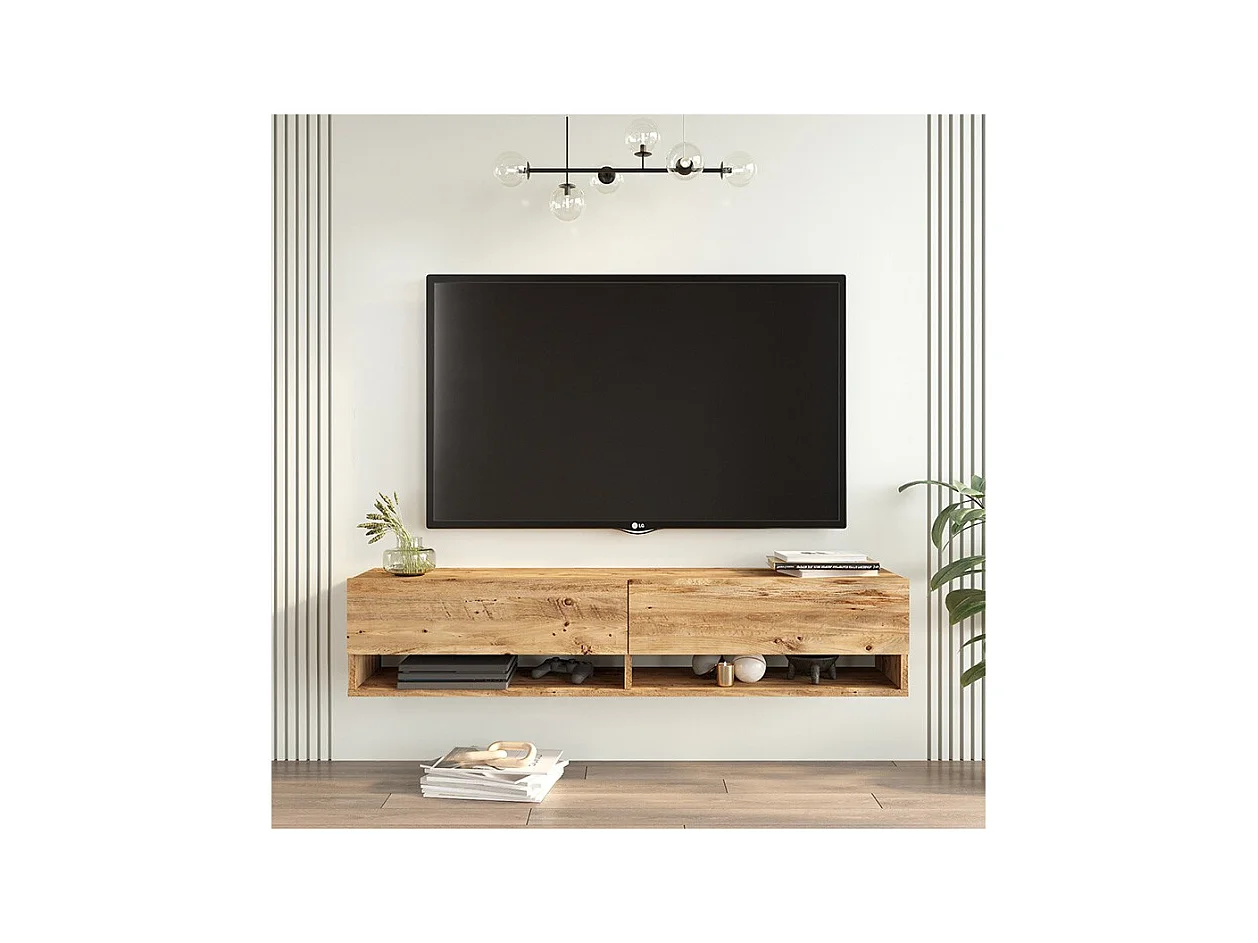 Mueble TV de Pared Color Roble 140x31.6x29.6 cm - 2 Puertas - Estilo Moderno y Funcional.