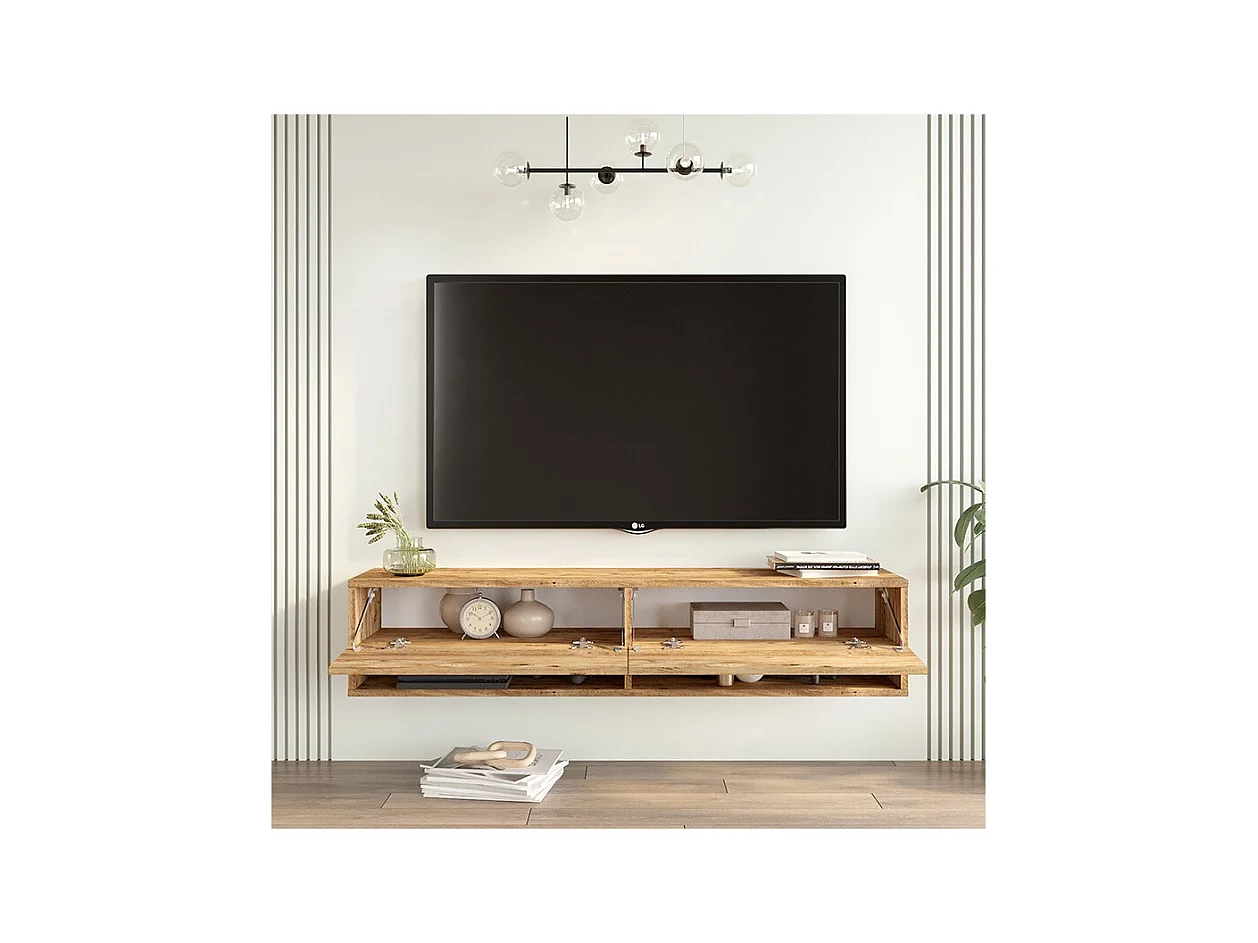 Mueble TV de Pared Color Roble 140x31.6x29.6 cm - 2 Puertas - Estilo Moderno y Funcional.