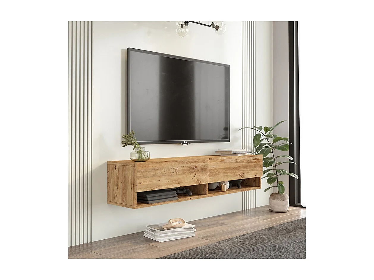 Mueble TV de Pared Color Roble 140x31.6x29.6 cm - 2 Puertas - Estilo Moderno y Funcional.