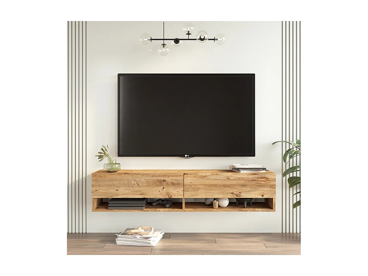 Mueble TV de Pared Color Roble 140x31.6x29.6 cm - 2 Puertas - Estilo Moderno y Funcional.