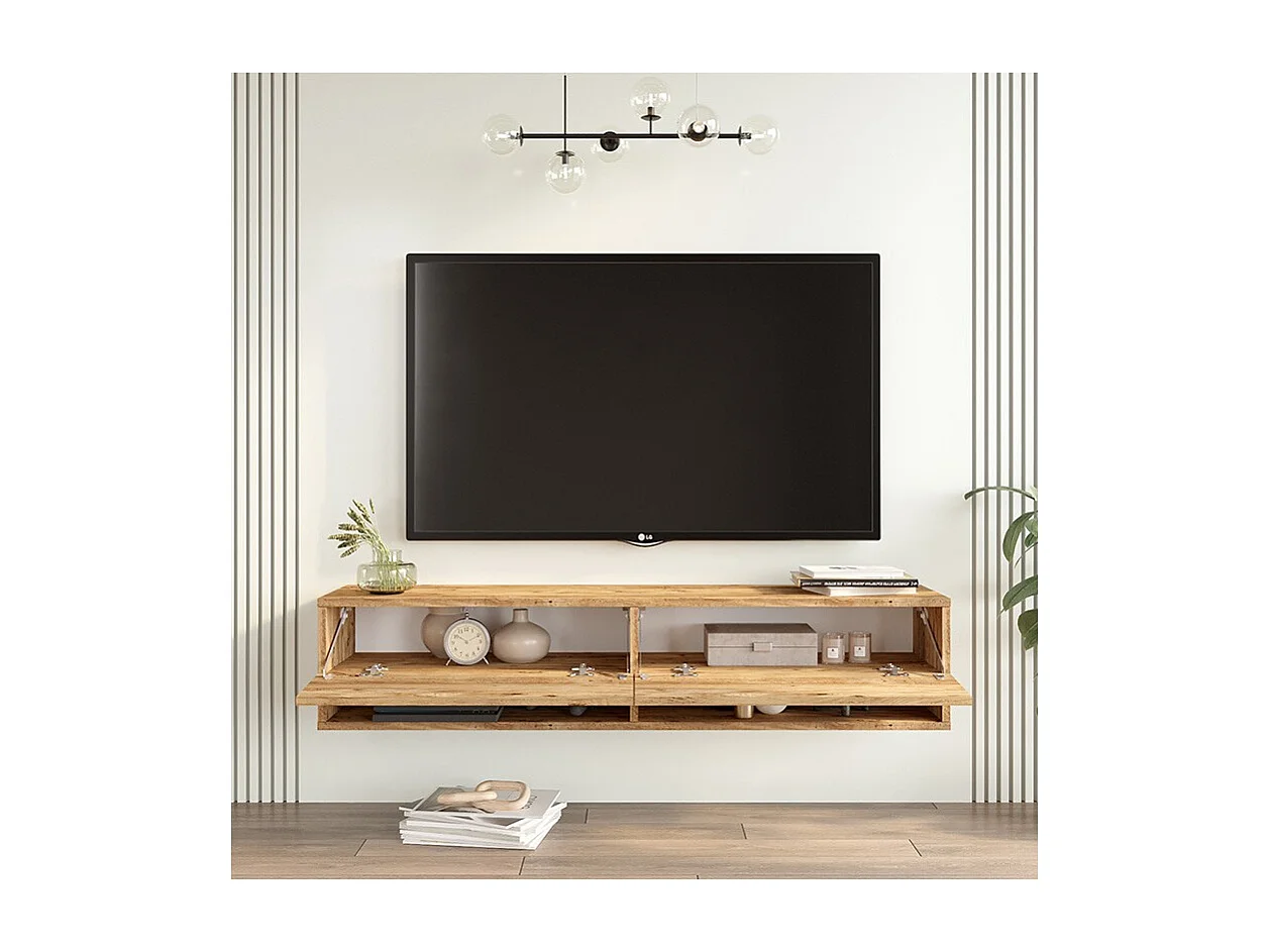 Mueble TV de Pared Color Roble 140x31.6x29.6 cm - 2 Puertas - Estilo Moderno y Funcional.