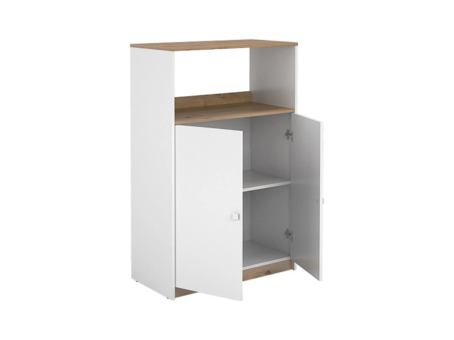 Mueble Auxiliar para Microondas | Color Blanco y Roble | 124 x 80 x 40 cm (alto x ancho x fondo)