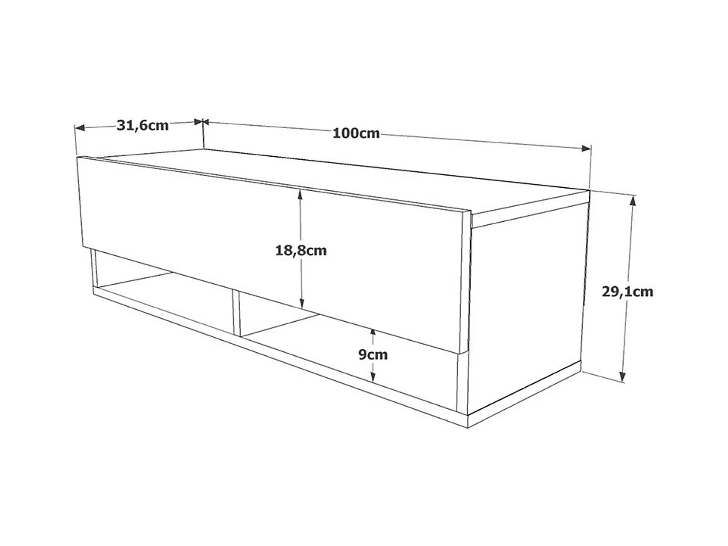 Mueble TV Moderno con 1 Puerta y Estantes en Melamina Color Cambria y Blanco - 100x31.5x29.6cm