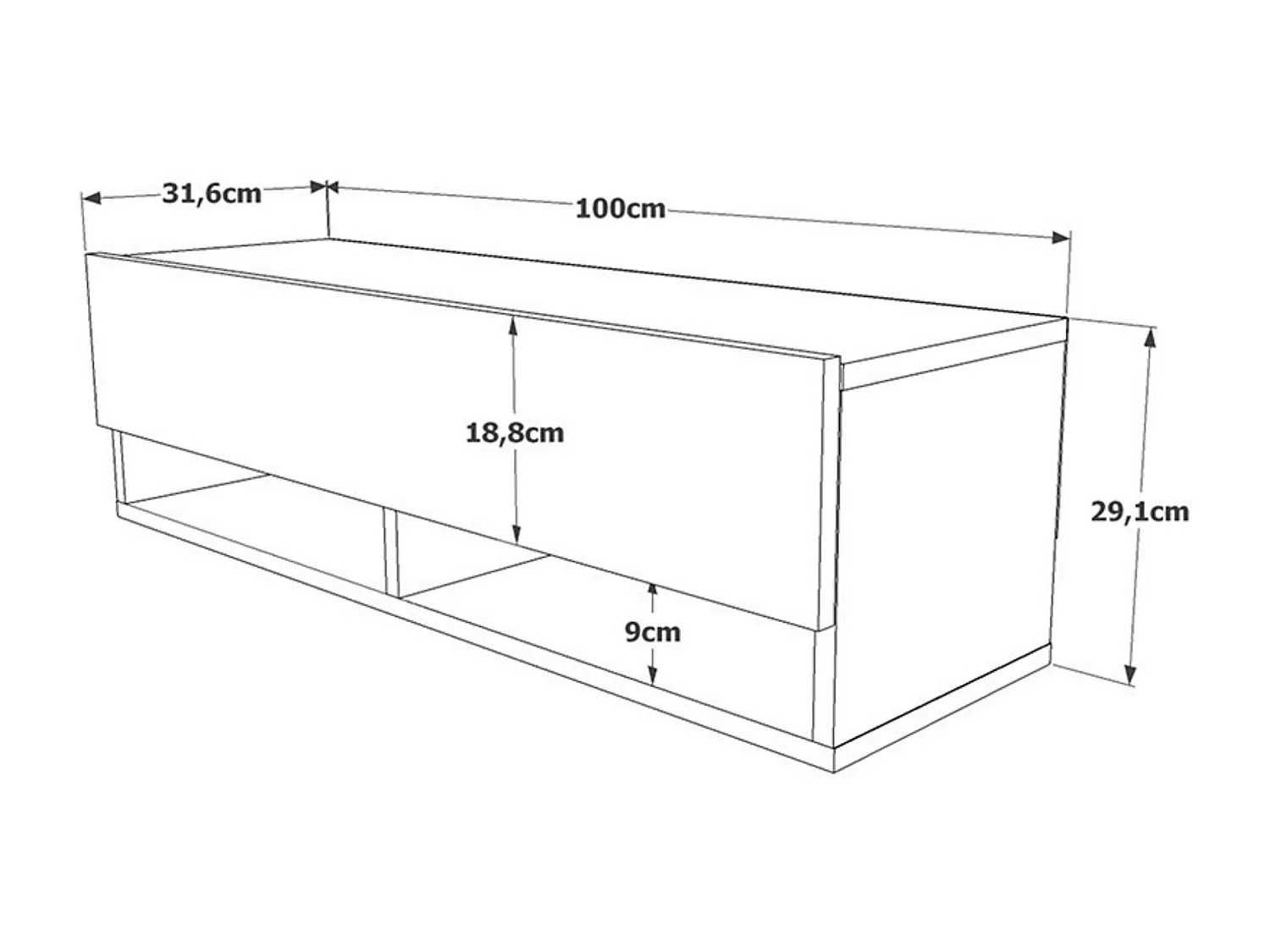Mueble TV Moderno con 1 Puerta y Estantes en Melamina Color Cambria y Blanco - 100x31.5x29.6cm