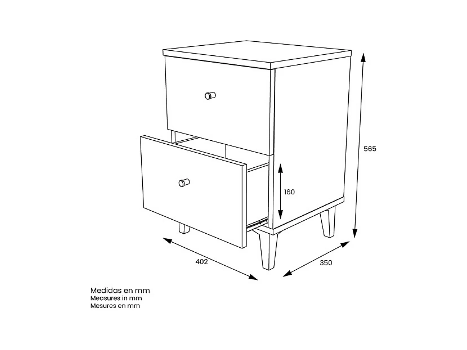 Mesita de noche 2 cajones acabado gris/blanco. 56.5cm(alto) 40cm(ancho) 35cm