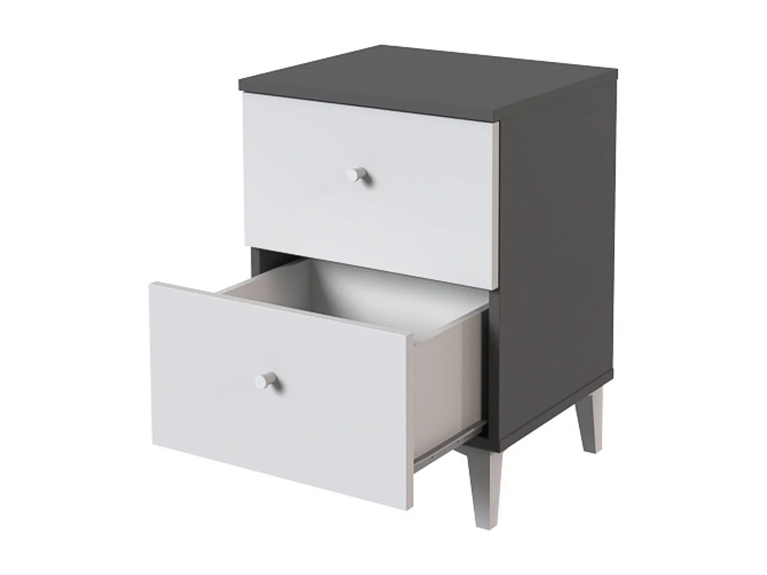 Mesita de noche 2 cajones acabado gris/blanco. 56.5cm(alto) 40cm(ancho) 35cm