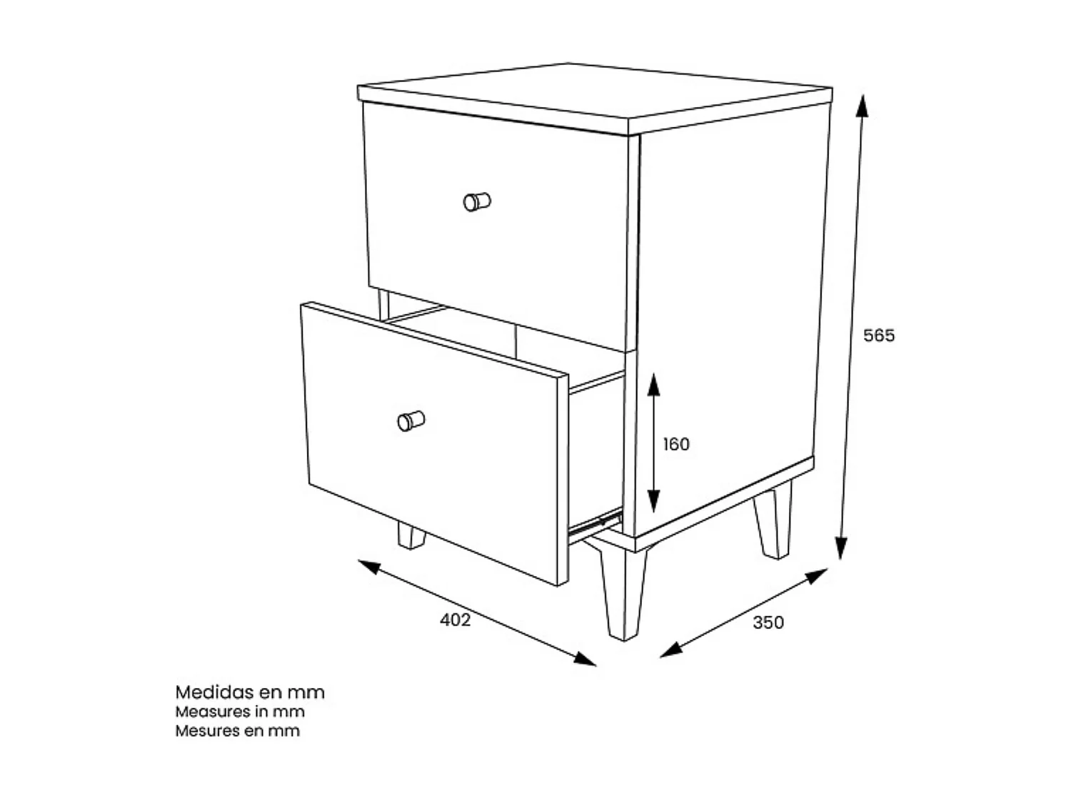 Mesita de noche 2 cajones acabado gris/blanco. 56.5cm(alto) 40cm(ancho) 35cm