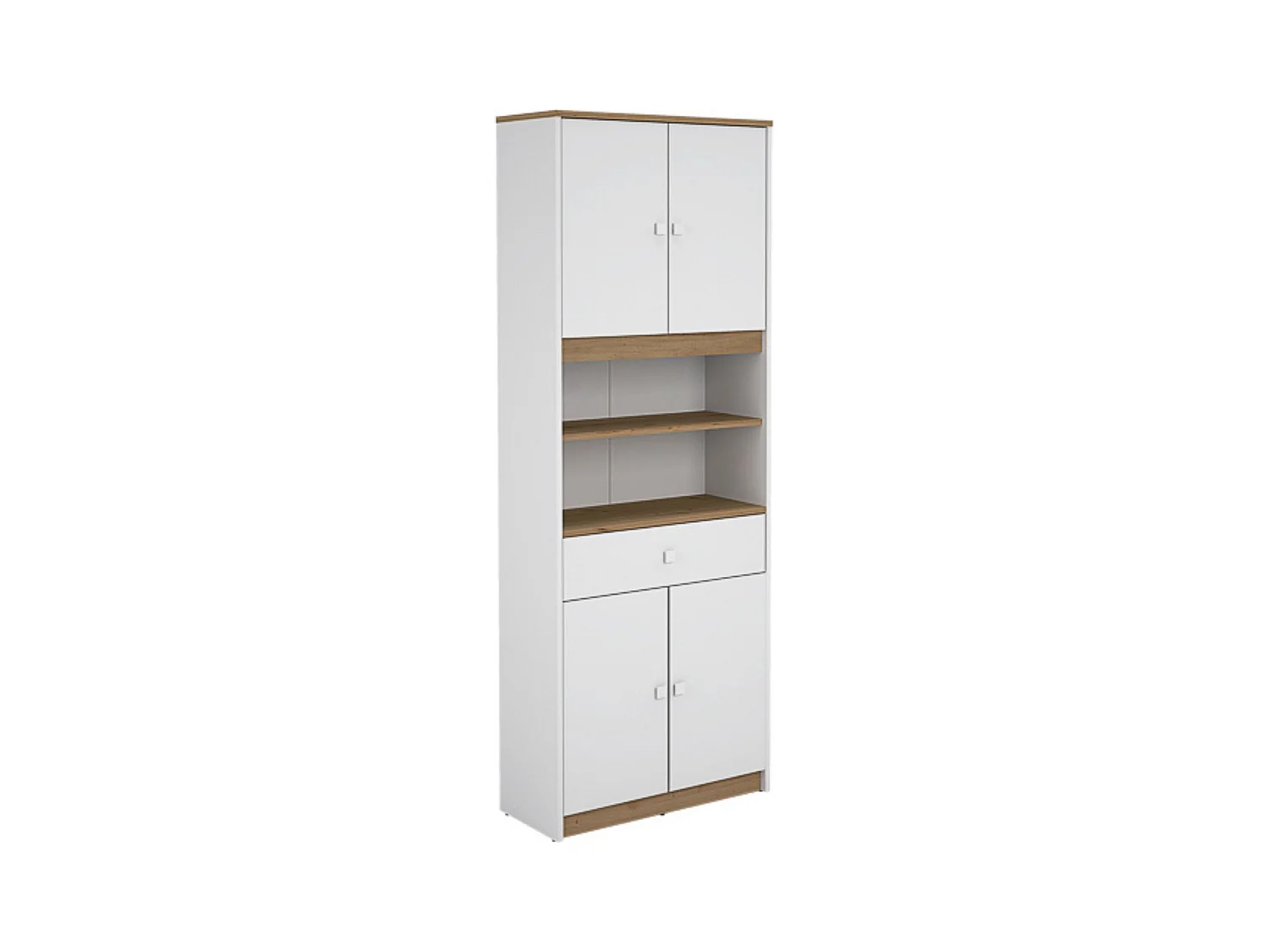 Armario Multiusos Tipo Buffet con 4 Puertas – Acabado Blanco y Roble – 180 x 67 x 29 cm (alto x ancho x fondo)