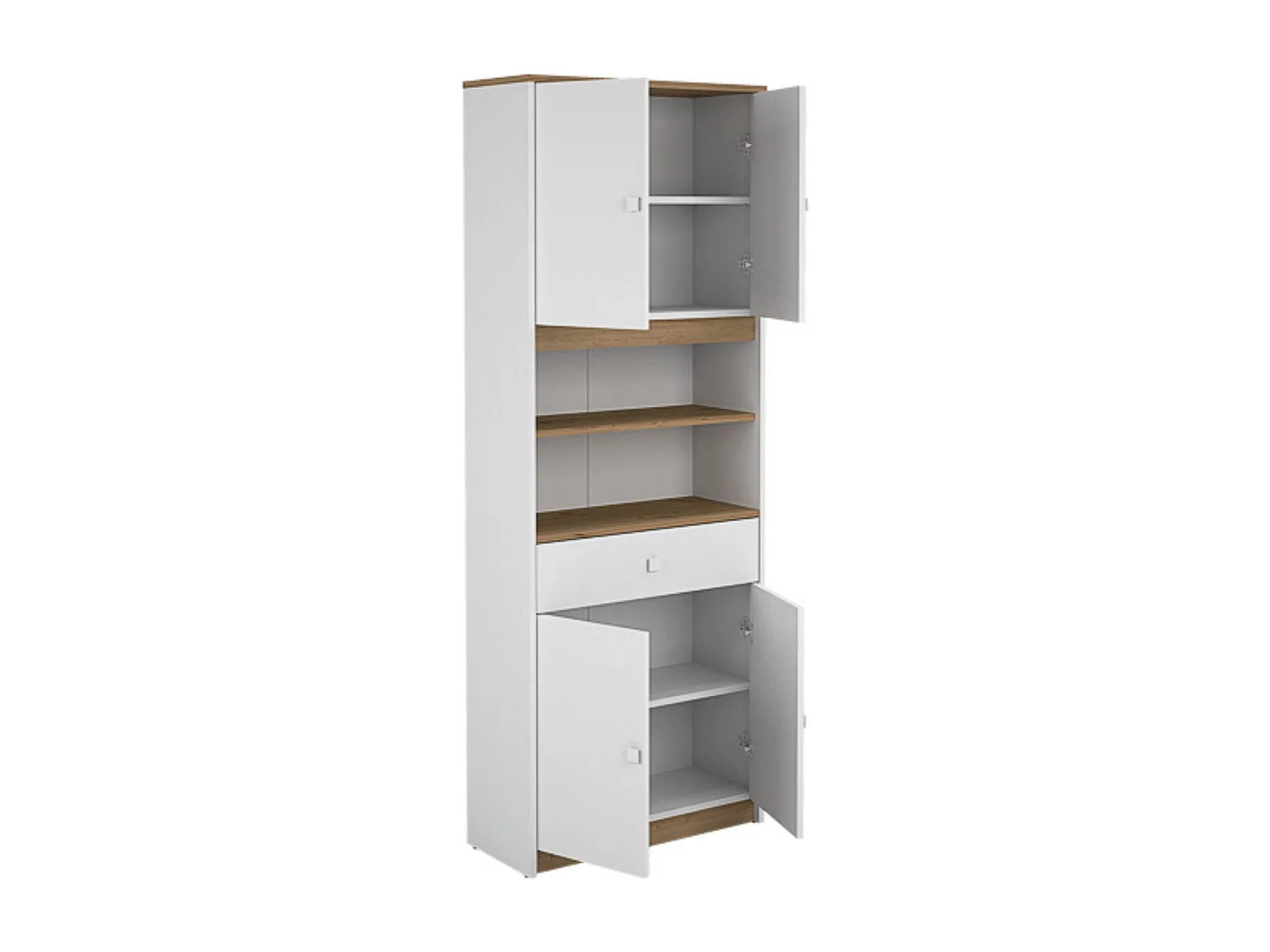 Armario Multiusos Tipo Buffet con 4 Puertas – Acabado Blanco y Roble – 180 x 67 x 29 cm (alto x ancho x fondo)