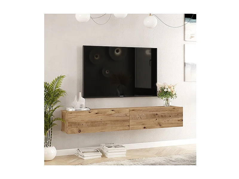 Mueble de TV de Pared moderno Color Roble con 2 Cajones - 180x31.6x29.6 cm.