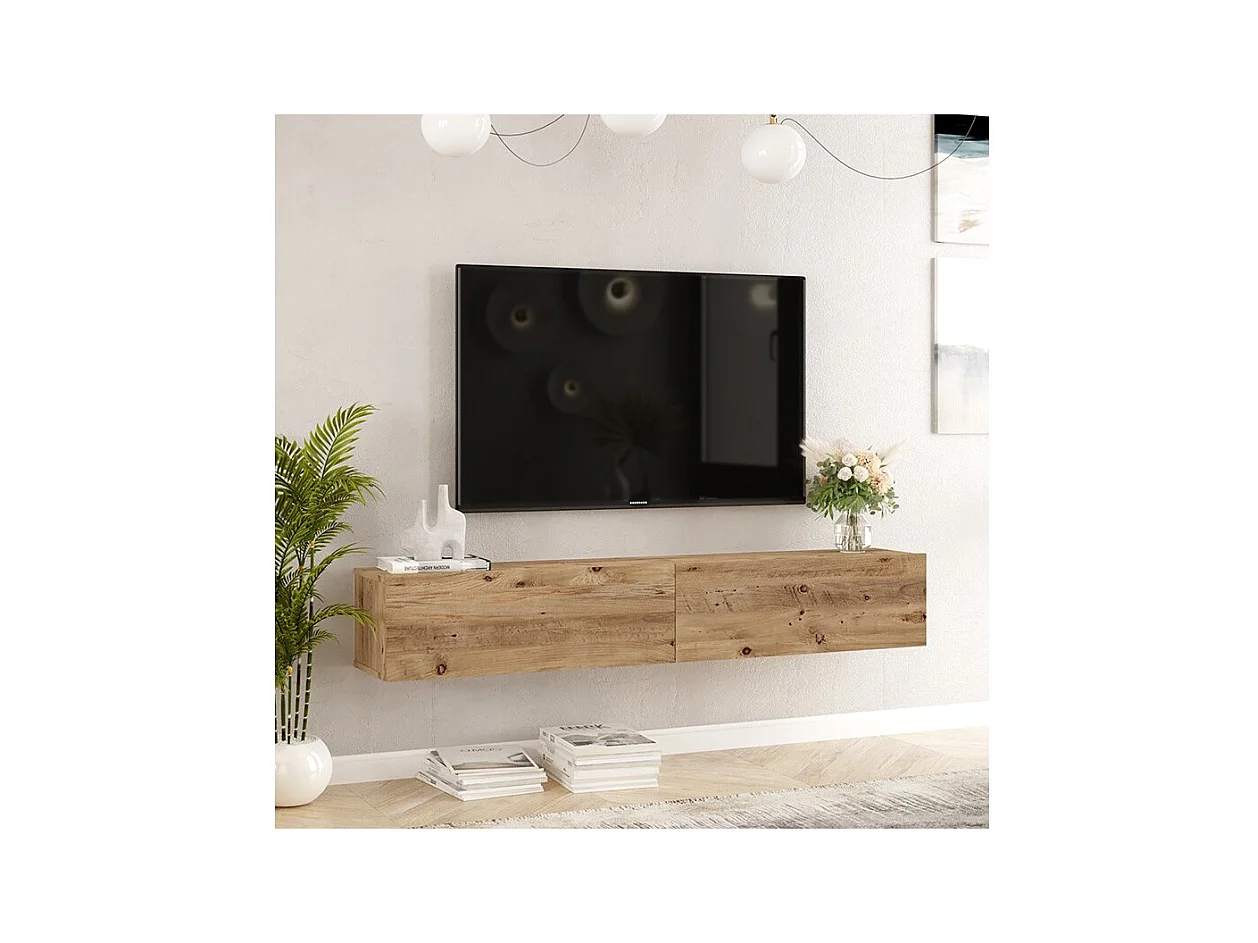Mueble de TV de Pared moderno Color Roble con 2 Cajones - 180x31.6x29.6 cm.