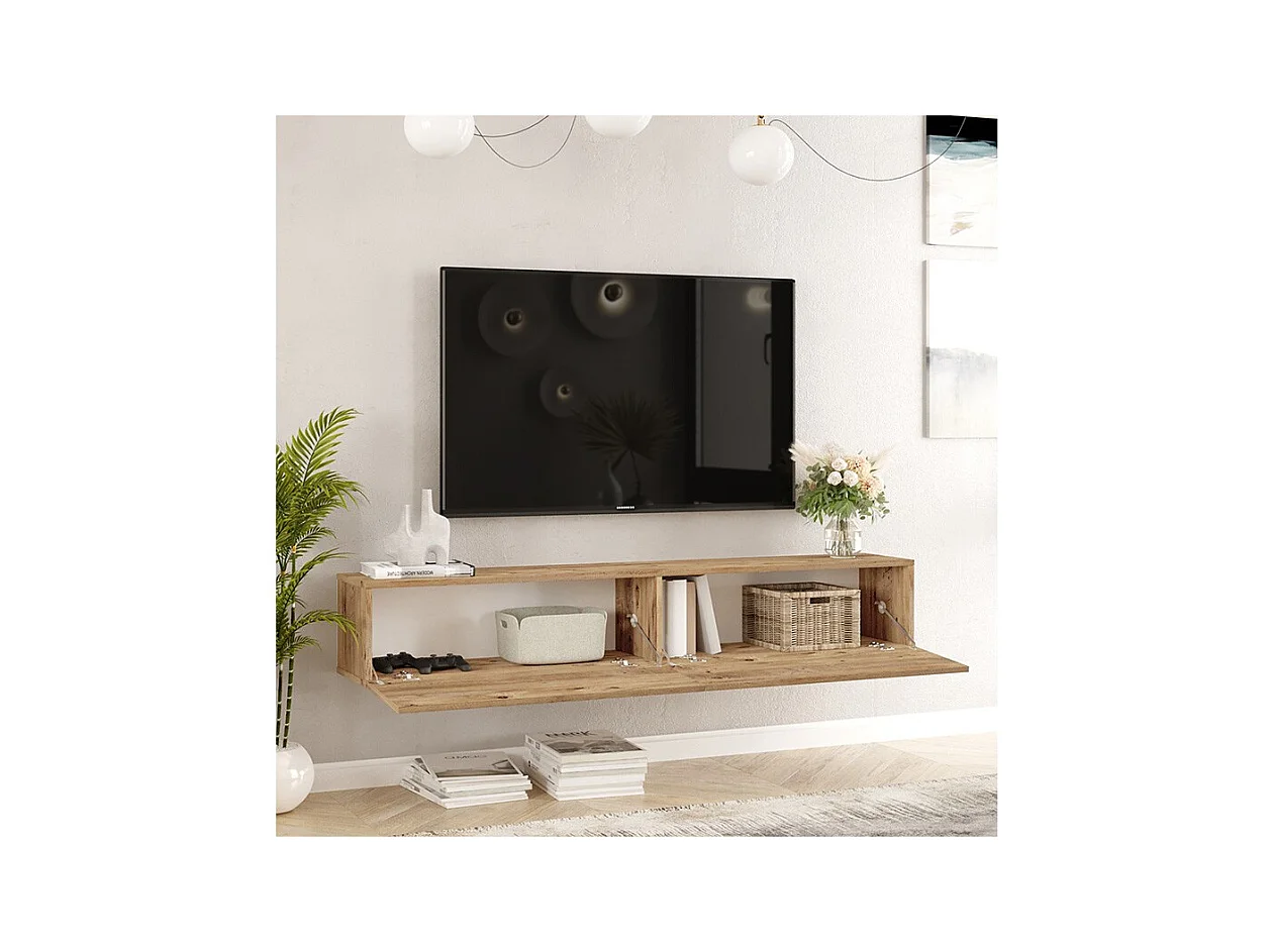 Mueble de TV de Pared moderno Color Roble con 2 Cajones - 180x31.6x29.6 cm.