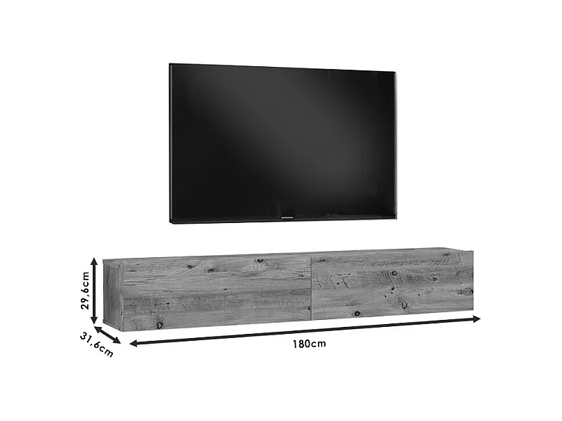 Mueble de TV de Pared moderno Color Roble con 2 Cajones - 180x31.6x29.6 cm.