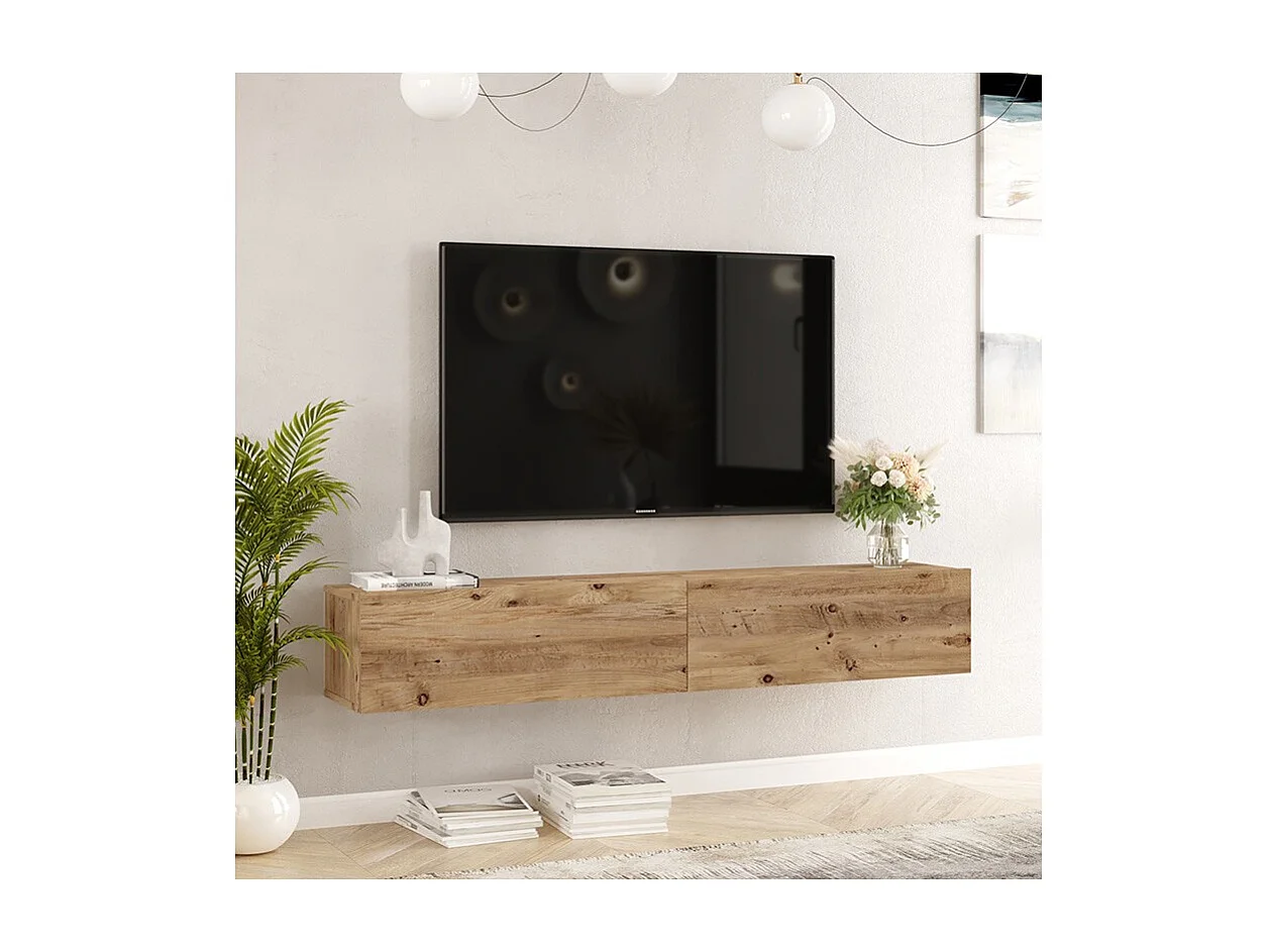 Mueble de TV de Pared moderno Color Roble con 2 Cajones - 180x31.6x29.6 cm.