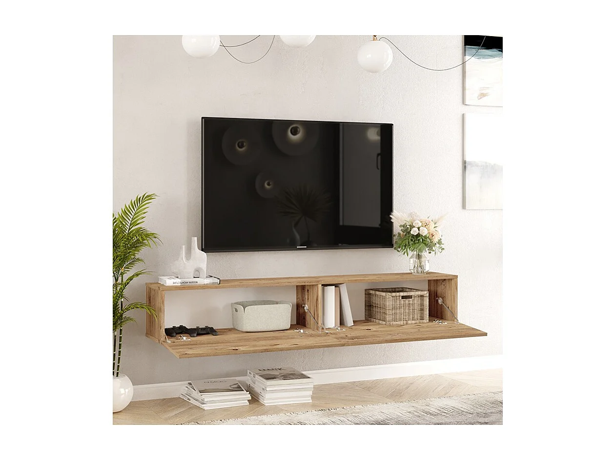 Mueble de TV de Pared moderno Color Roble con 2 Cajones - 180x31.6x29.6 cm.
