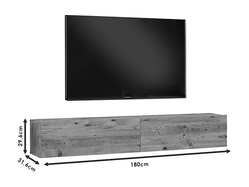 Mueble de TV de Pared moderno Color Roble con 2 Cajones - 180x31.6x29.6 cm.
