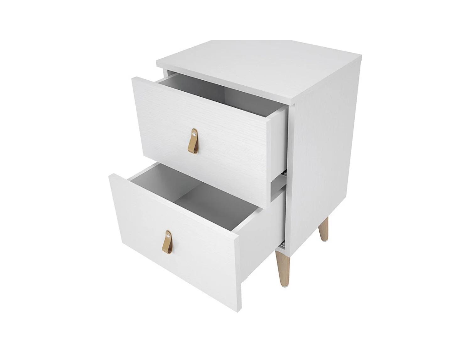 Mesita de Noche 2 cajones, Mesilla de Noche, Color Blanco, Medidas: 40 cm (Ancho) x 34 cm (Fondo) x 61,6 cm (Alto)