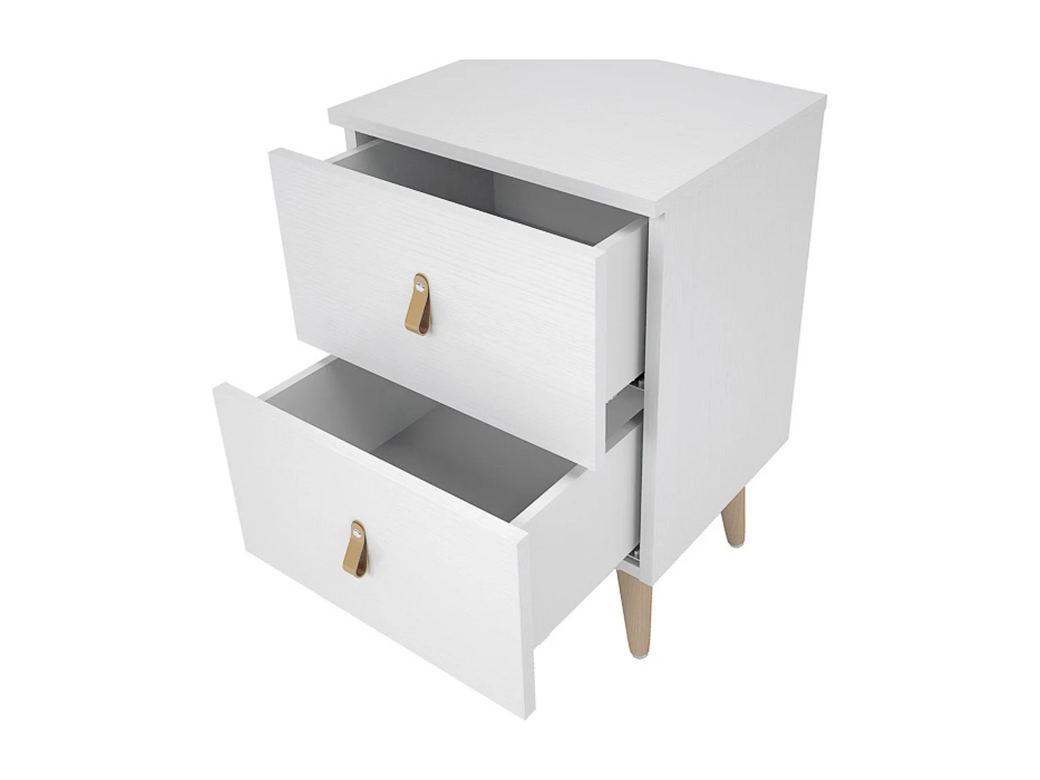Mesita de Noche 2 cajones, Mesilla de Noche, Color Blanco, Medidas: 40 cm (Ancho) x 34 cm (Fondo) x 61,6 cm (Alto)