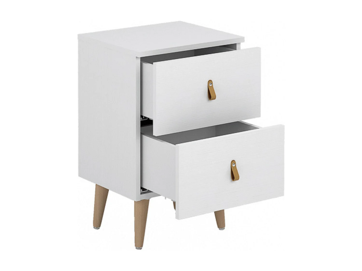 Mesita de Noche 2 cajones, Mesilla de Noche, Color Blanco, Medidas: 40 cm (Ancho) x 34 cm (Fondo) x 61,6 cm (Alto)