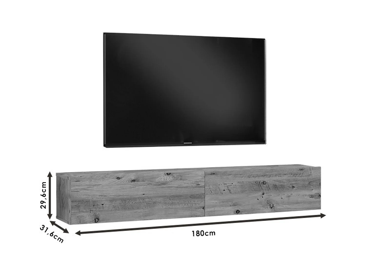 Meyvaser.com Ecommerce Company Mueble de TV de Pared Moderno Color Roble y Blanco con 2 Cajones - 180x31.6x29.6 cm.