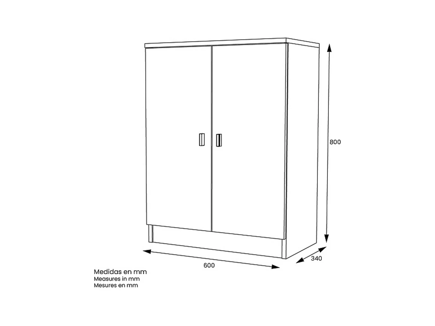 Armario Bajo de Cocina con 2 Puertas – Color Blanco – 60 x 80 x 34 cm