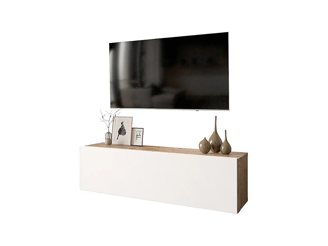 Mueble TV Moderno con Puerta en Melamina Color Blanco y Cambria 100x31.5x29.6cm - Diseño Elegante para Salón.