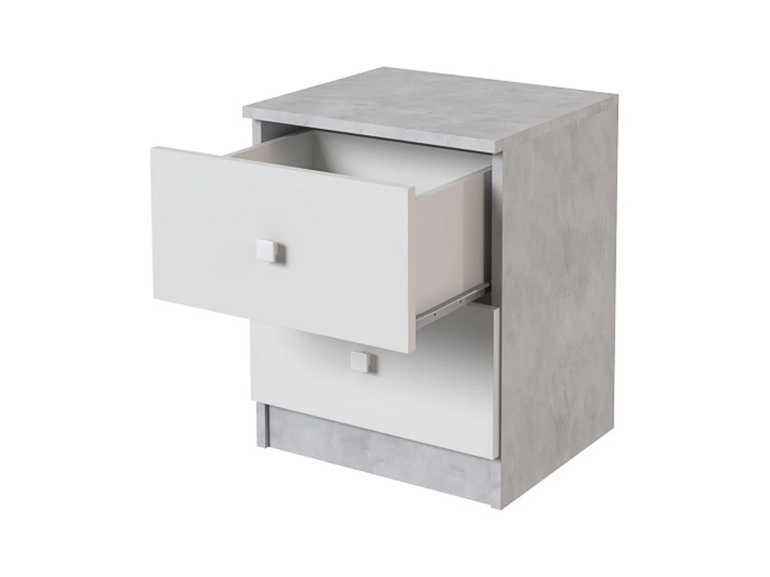 Mesita de Noche Moderna Mesilla de Noche con 2 Cajones Mesita Auxiliar para Dormitorio 49,6x40x35cm Color Cemento y Blanco