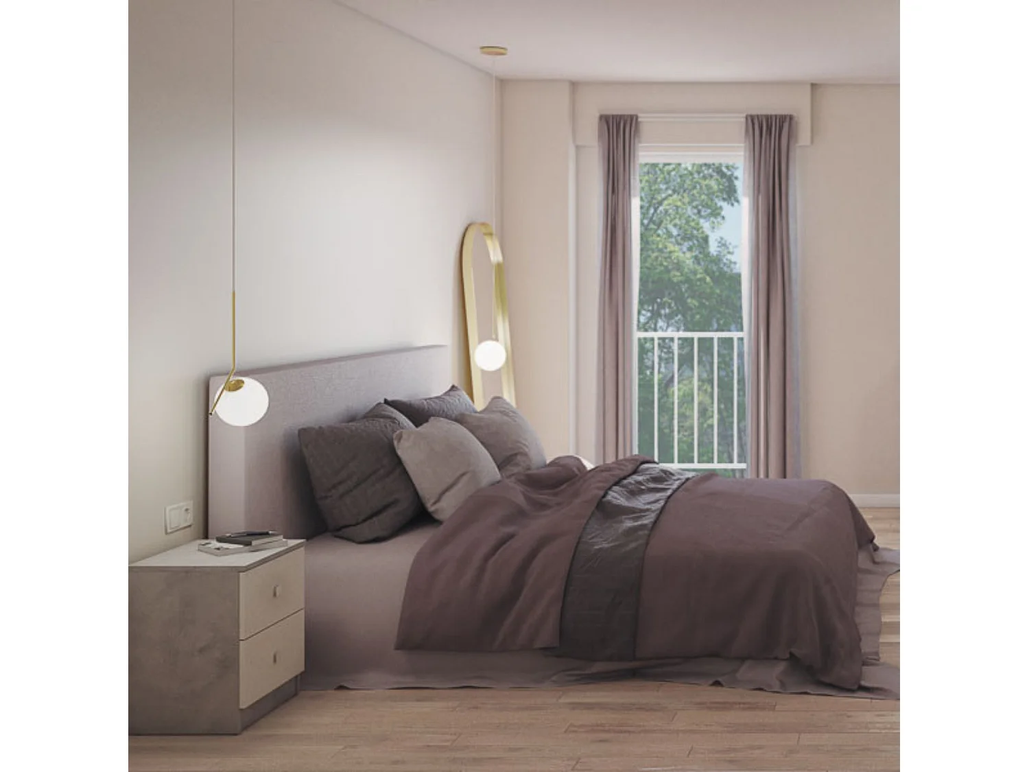 Mesita de Noche Moderna Mesilla de Noche con 2 Cajones Mesita Auxiliar para Dormitorio 49,6x40x35cm Color Cemento y Blanco