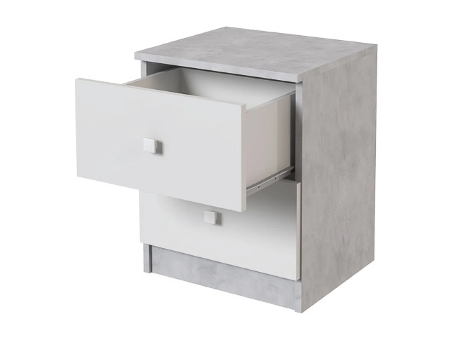 Mesita de Noche Moderna Mesilla de Noche con 2 Cajones Mesita Auxiliar para Dormitorio 49,6x40x35cm Color Cemento y Blanco