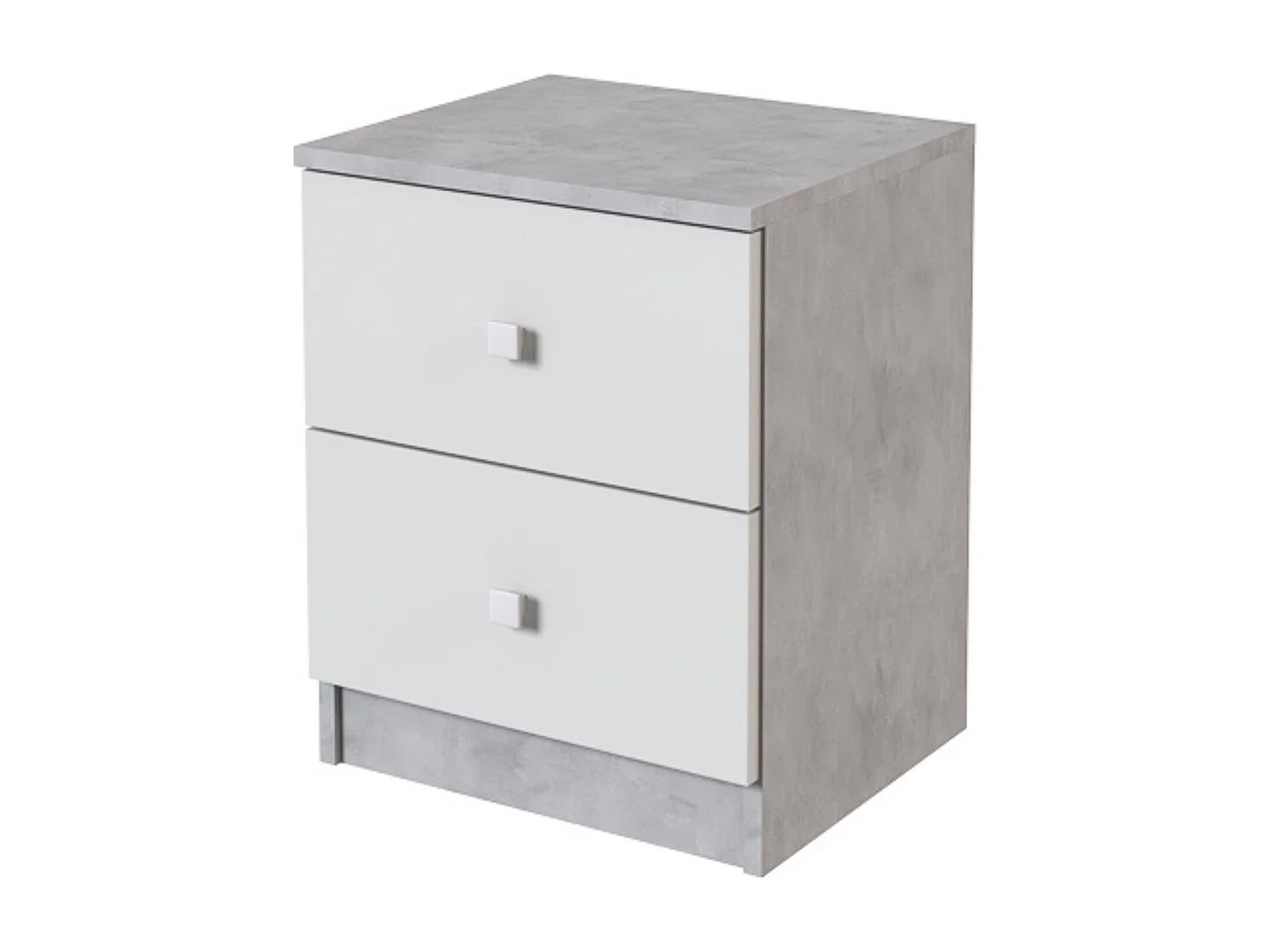 Mesita de Noche Moderna Mesilla de Noche con 2 Cajones Mesita Auxiliar para Dormitorio 49,6x40x35cm Color Cemento y Blanco