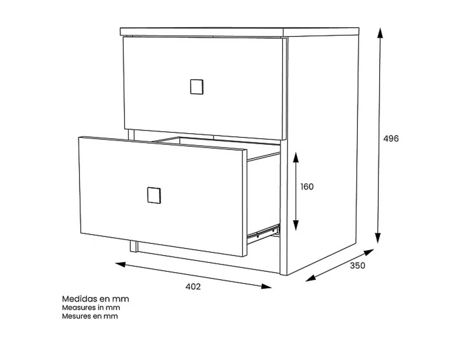 Mesita de Noche Moderna Mesilla de Noche con 2 Cajones Mesita Auxiliar para Dormitorio 49,6x40x35cm Color Cemento y Blanco