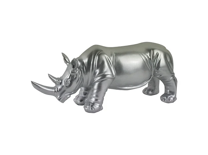 Statue rhinocéros L. 39 cm en résine argentée - RHINO