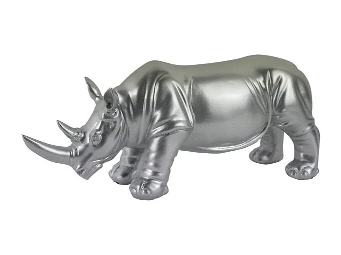 Statue rhinocéros L. 39 cm en résine argentée - RHINO