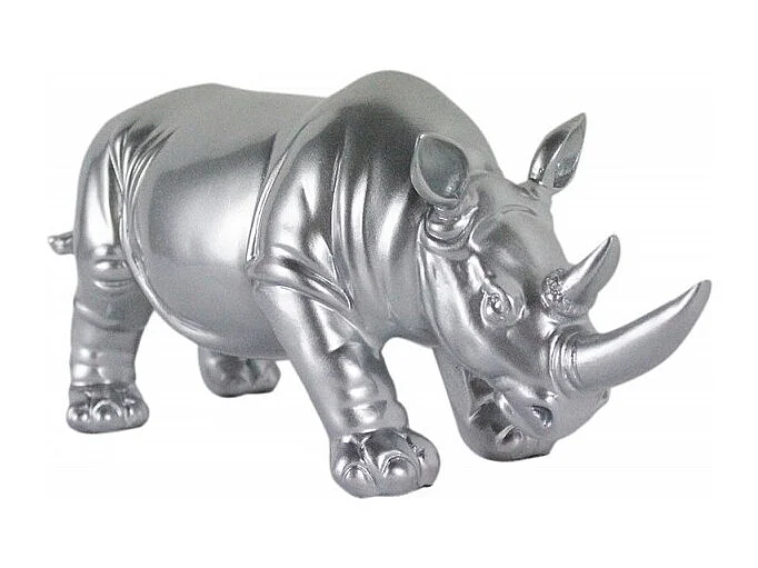 Statue rhinocéros L. 39 cm en résine argentée - RHINO
