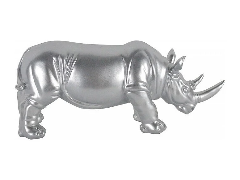 Statue rhinocéros L. 39 cm en résine argentée - RHINO