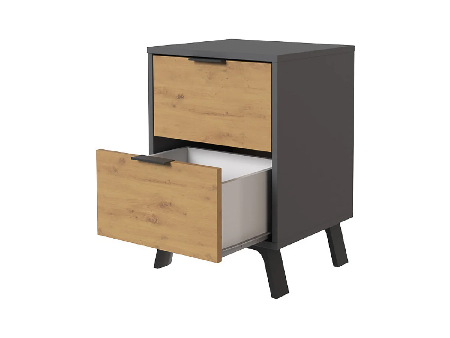 Mesita de noche 2 cajones Moderna acabado Gris/roble 56.5cm(alto) 40cm(ancho) 35cm(fondo)