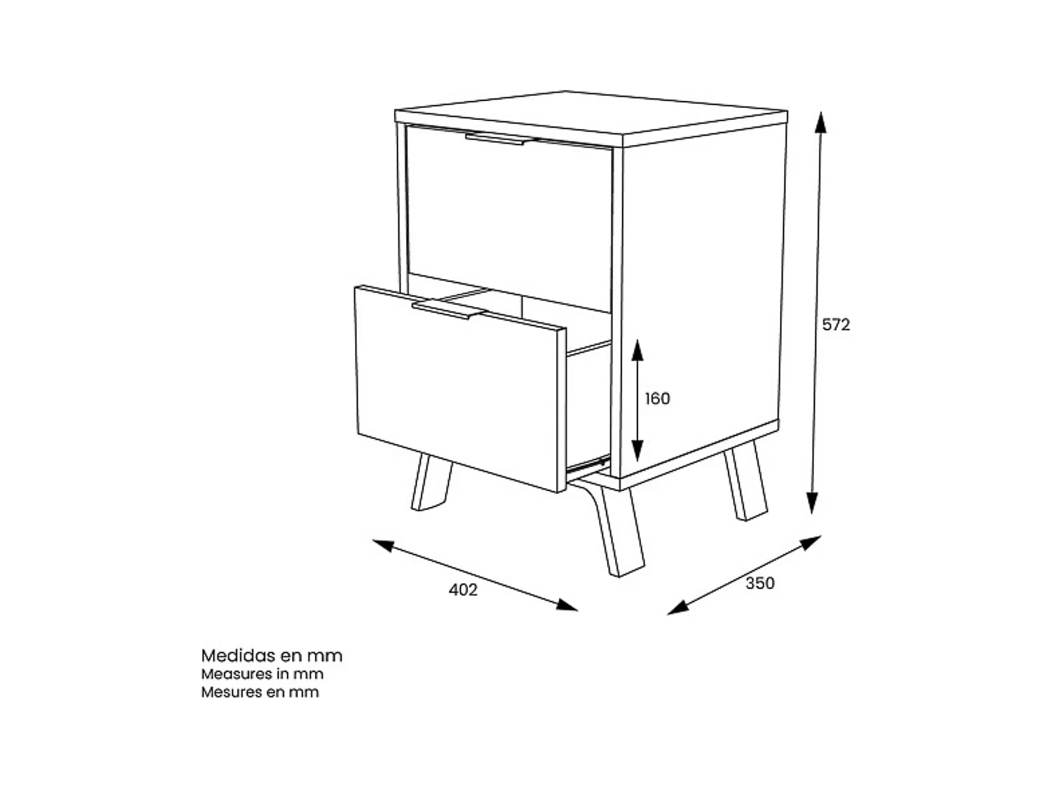 Mesita de noche 2 cajones Moderna acabado Gris/roble 56.5cm(alto) 40cm(ancho) 35cm(fondo)