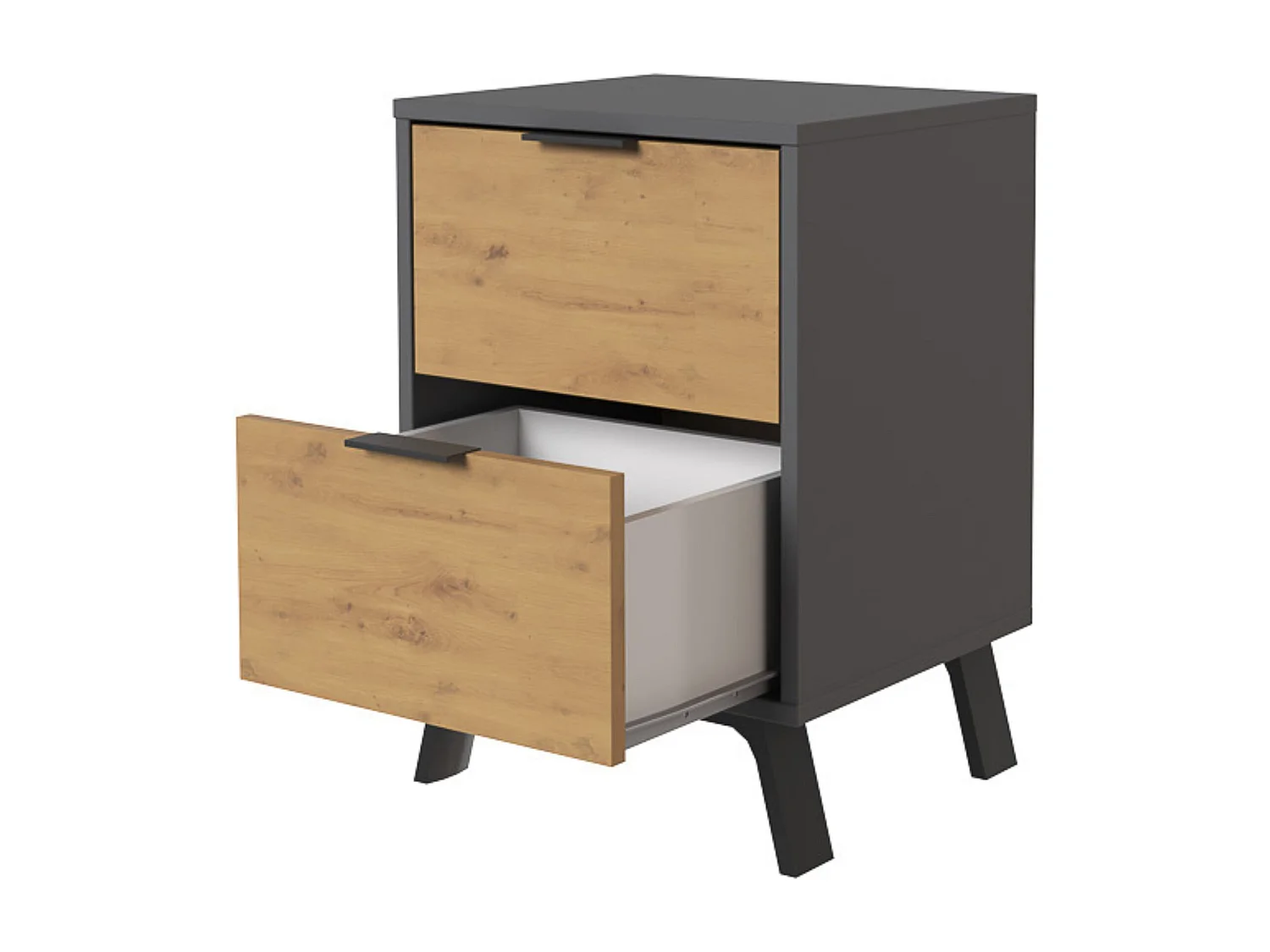 Mesita de noche 2 cajones Moderna acabado Gris/roble 56.5cm(alto) 40cm(ancho) 35cm(fondo)