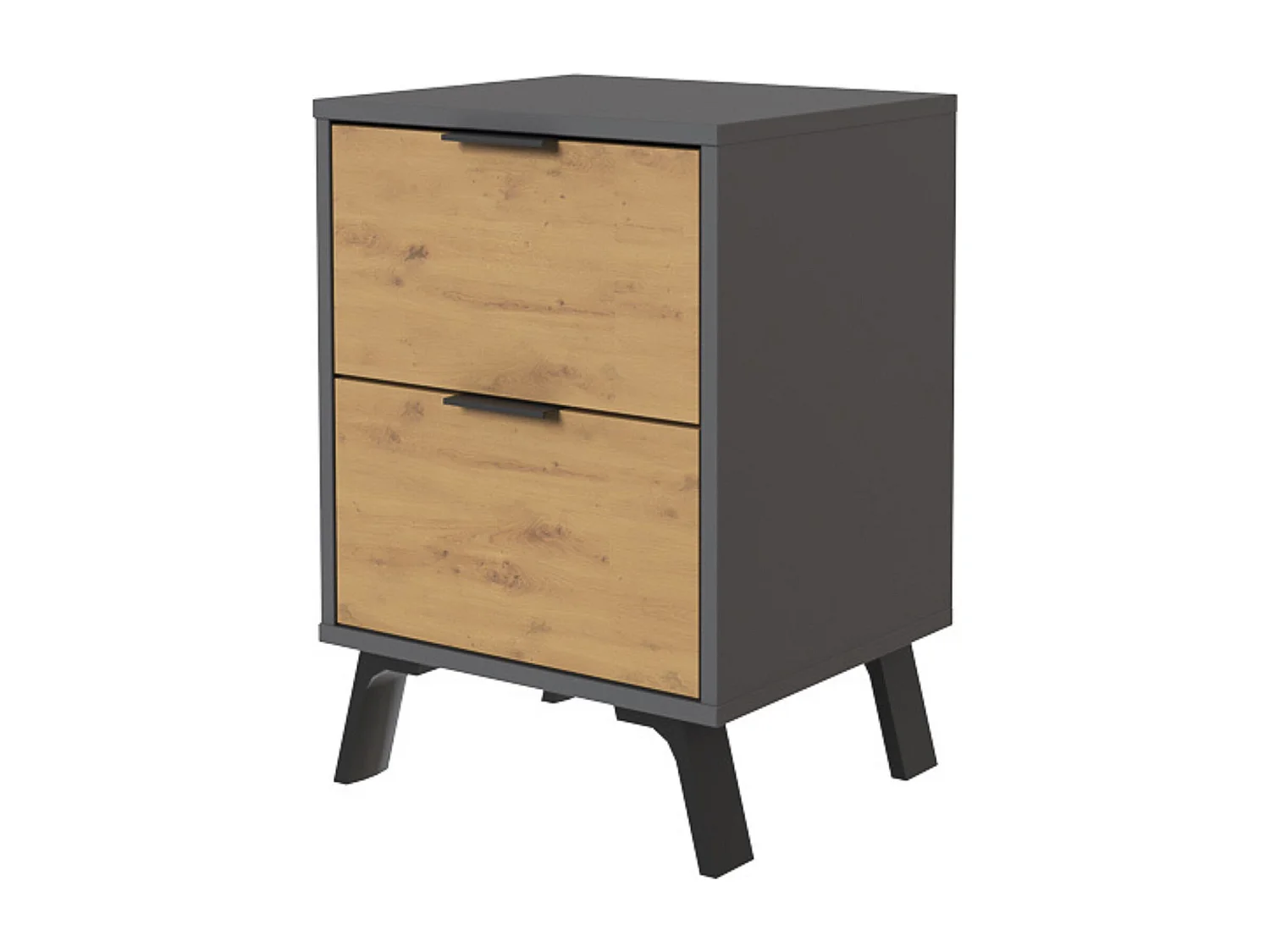 Mesita de noche 2 cajones Moderna acabado Gris/roble 56.5cm(alto) 40cm(ancho) 35cm(fondo)