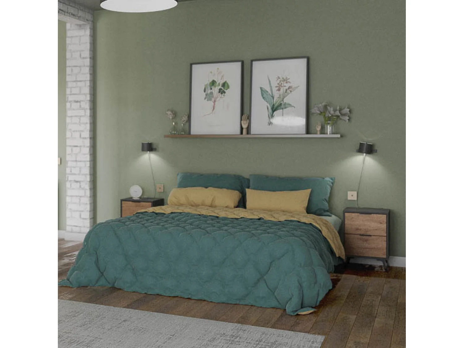 Mesita de noche 2 cajones Moderna acabado Gris/roble 56.5cm(alto) 40cm(ancho) 35cm(fondo)