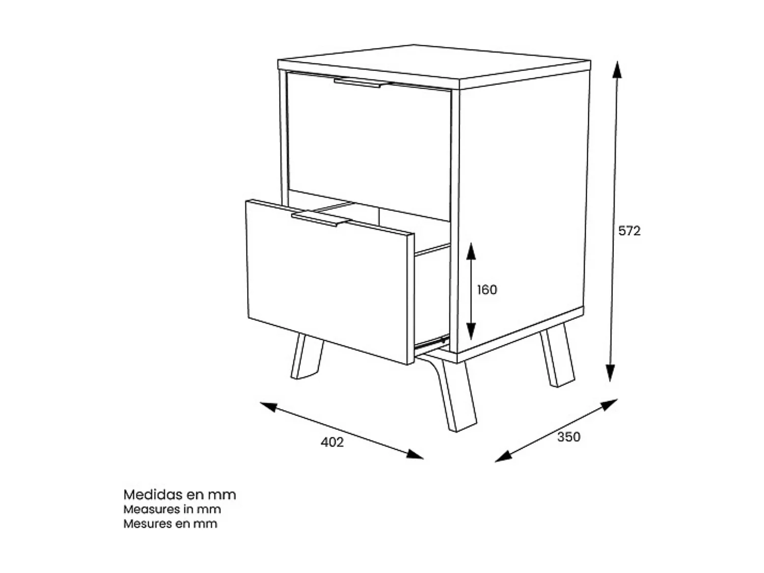 Mesita de noche 2 cajones Moderna acabado Gris/roble 56.5cm(alto) 40cm(ancho) 35cm(fondo)