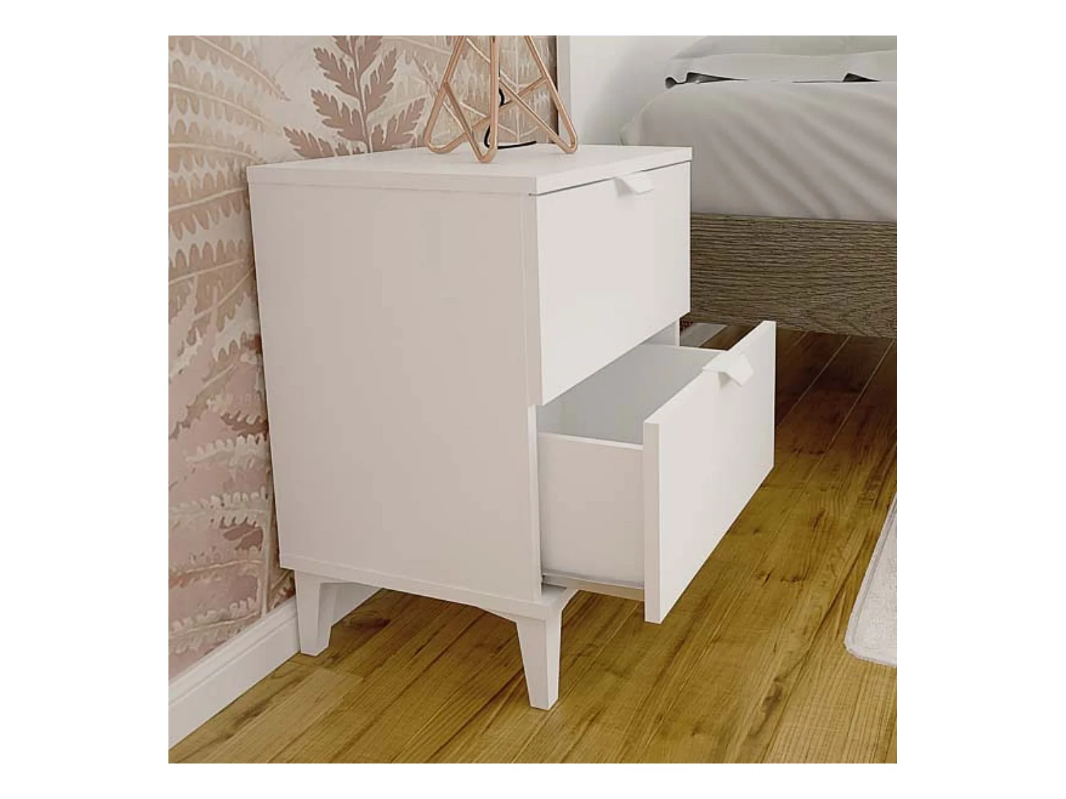 Mesita de Noche 2 cajones, Mesilla de Noche, Color Blanco, Medidas: 43 cm (Ancho) x 34 cm (Fondo) x 56 cm (Alto)