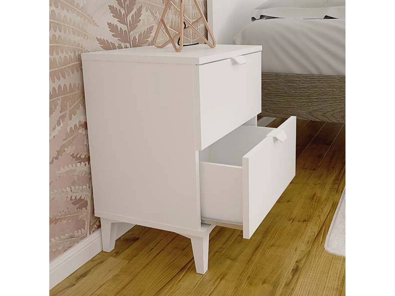 Mesita de Noche 2 cajones, Mesilla de Noche, Color Blanco, Medidas: 43 cm (Ancho) x 34 cm (Fondo) x 56 cm (Alto)